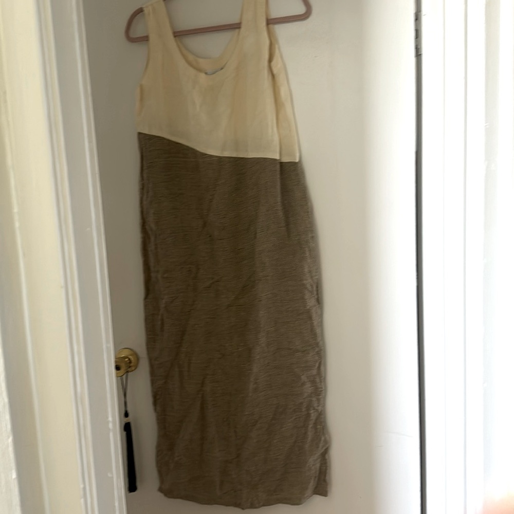 Vintage earth toned sack dress. Size xs 100% linen. Pockets!